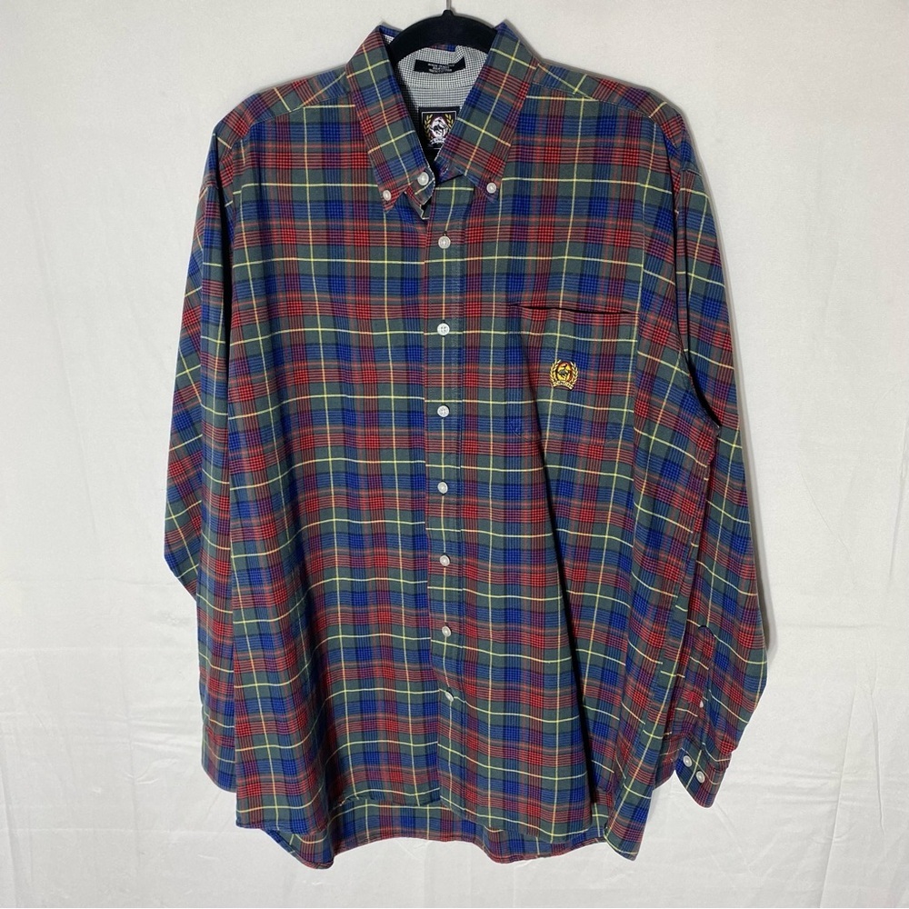 Vintage Cinch Red Blue Green Cotton Plaid Long Sleeve Button Up Shirt L Western